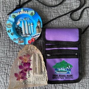 Malaysia Travel Souvenirs Purse Pouch, decorative ashtray, orchid figurine Taman